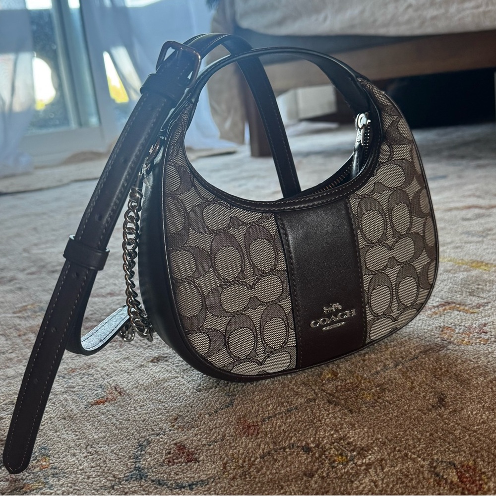 Coach Brown and Cream Shoulder Bag with Signature Style